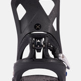Burton Step On X Snowboard Bindings 2025 - A pair of black snowboard bindings with silver buckles and a white mountain logo on the baseplate.
