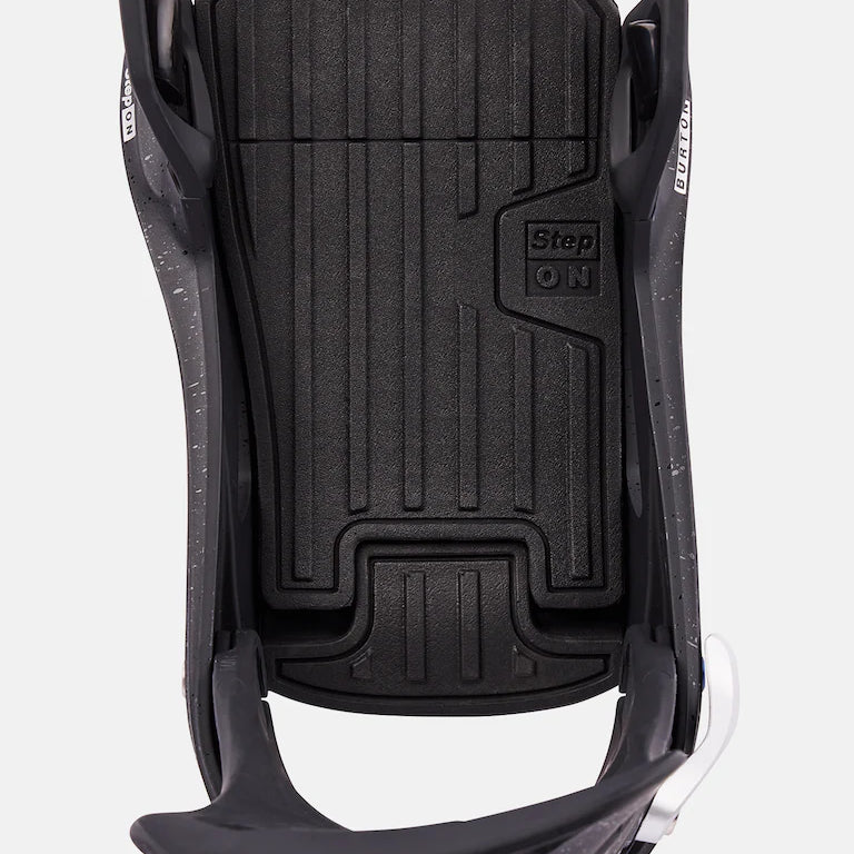Burton Step On X Snowboard Bindings 2025 - A black snowboard binding with a textured pattern on the baseplate and silver buckles.
