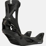 Burton Women's Escapade Step On Snowboard Bindings 2025 - A black snowboard binding with a white logo on top and silver buckles.