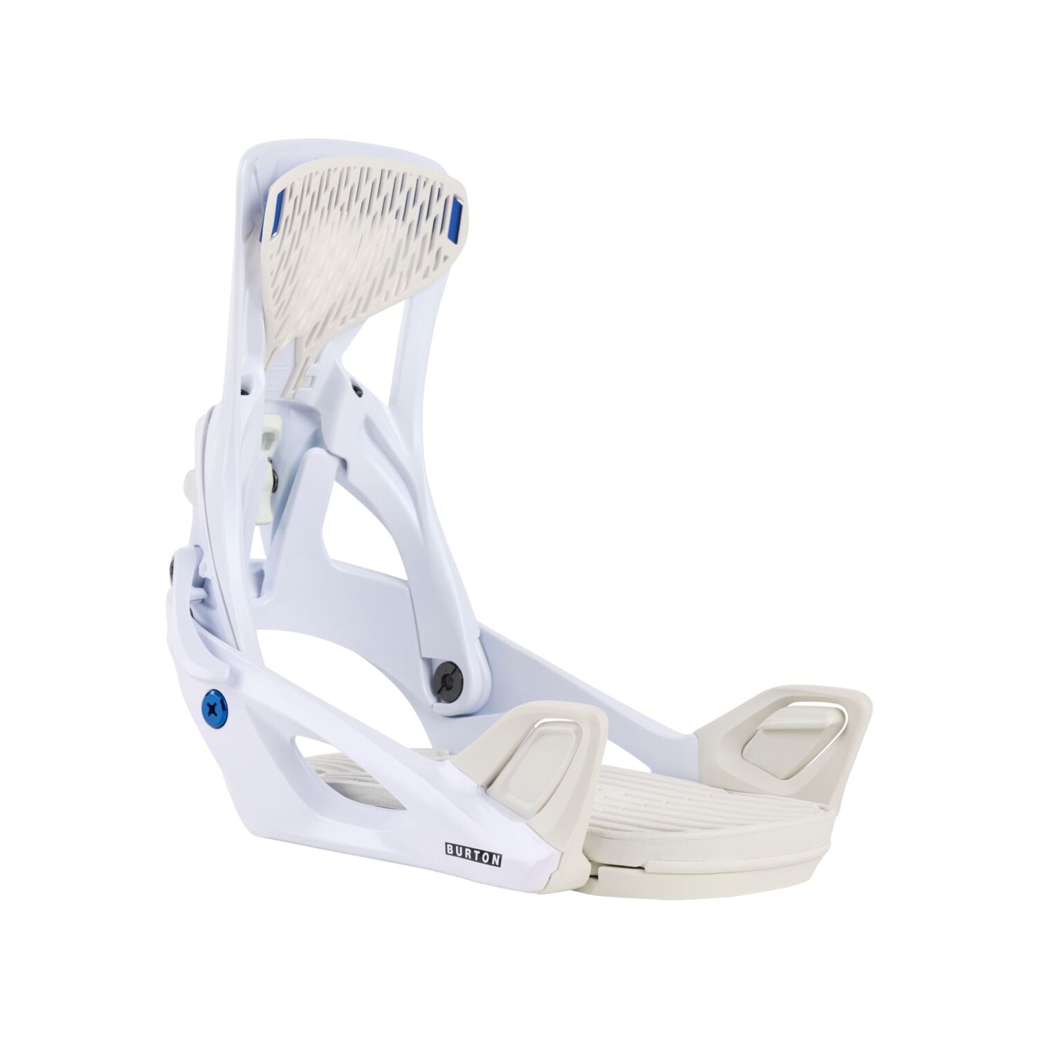 Burton Women's Escapade Step On Snowboard Bindings - White bindings with blue accents and a textured footbed.