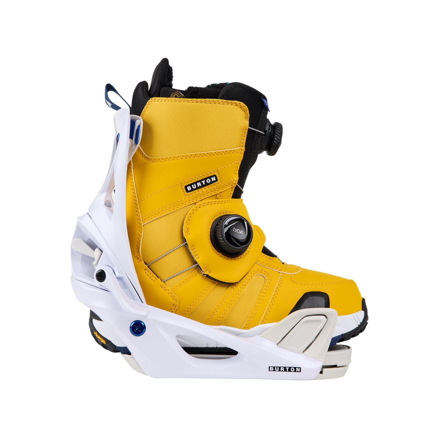 Burton Women's Escapade Step On Snowboard Bindings 2025 - A pair of yellow snowboard bindings with black buckles and straps, featuring a sleek design on a white background.