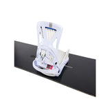 Burton Women's Escapade Step On Snowboard Bindings 2025 - A white snowboard binding with a blue stripe on top, sitting atop a black snowboard.