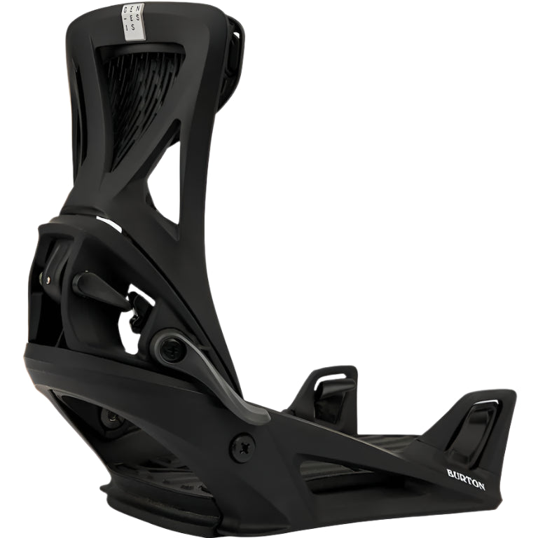 Burton Genesis Step On Snowboard Bindings 2025 - Black bindings with a textured strap and silver buckle.