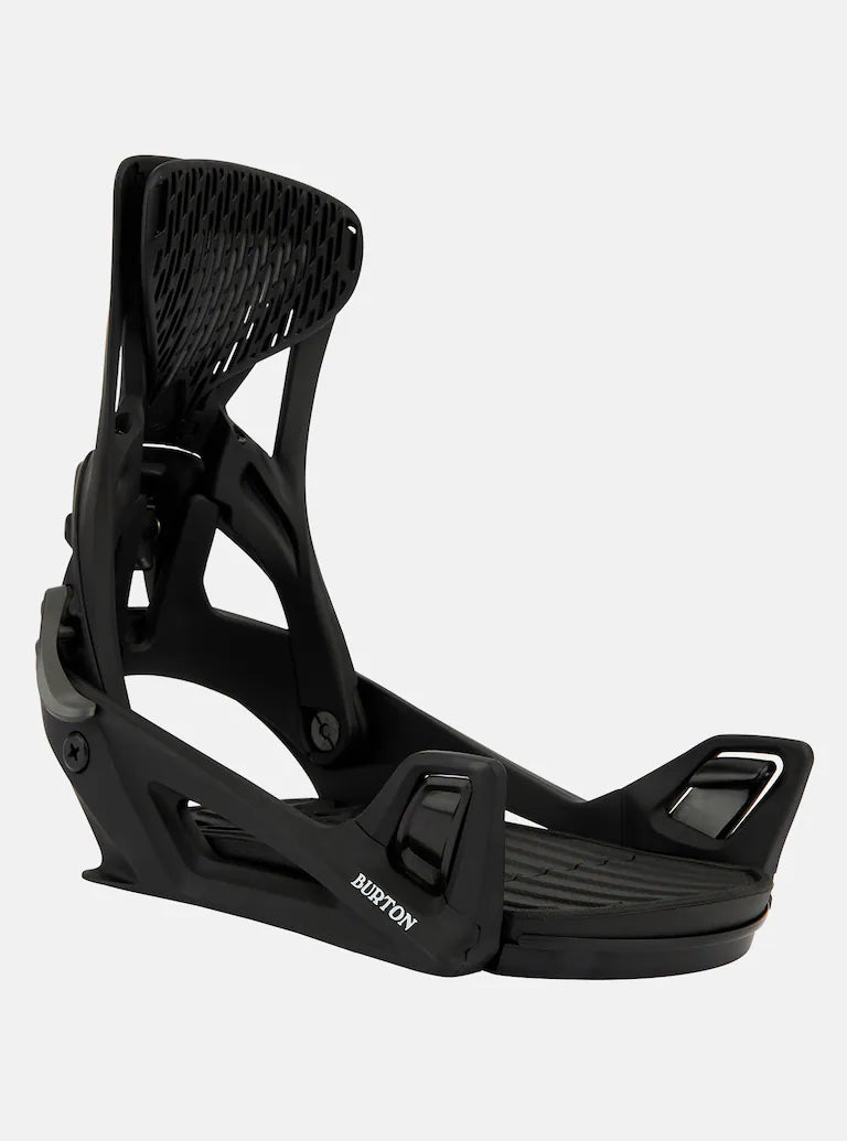 Burton Genesis Step On Snowboard Bindings - 2025 model with black bindings and silver buckles.