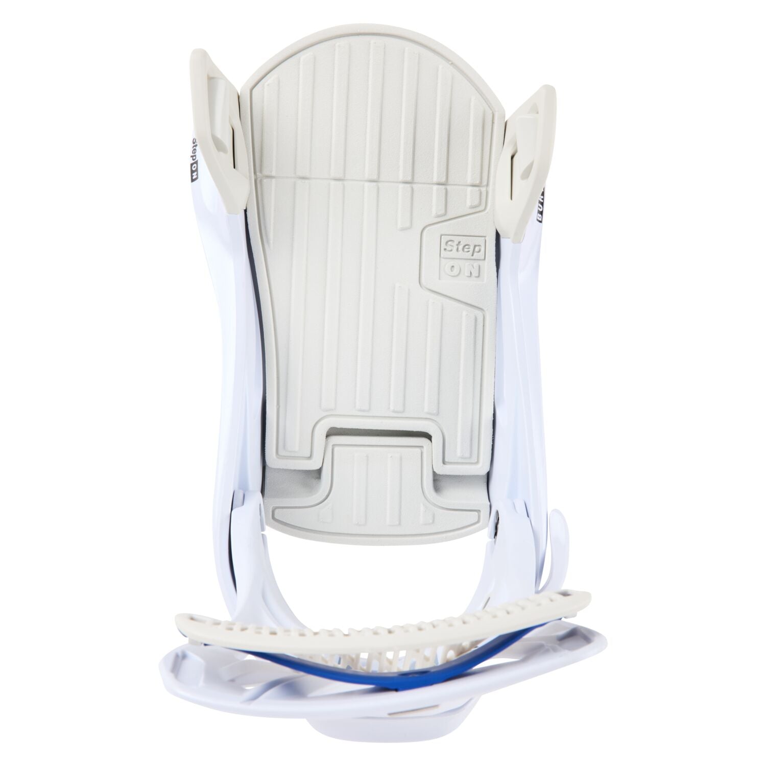 Burton Genesis Step On Snowboard Bindings - White bindings with blue accents and a textured strap.