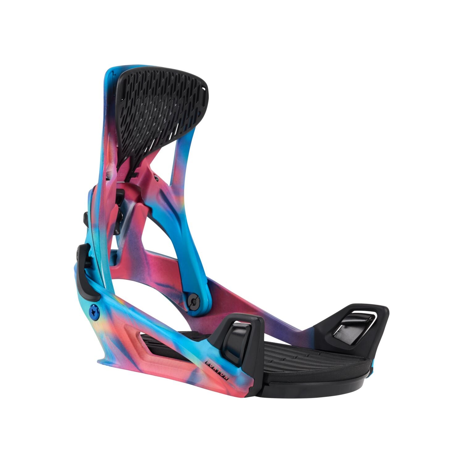 Burton Genesis Step On Snowboard Bindings 2025 - A pair of snowboard bindings with a predominantly black base and silver buckles.