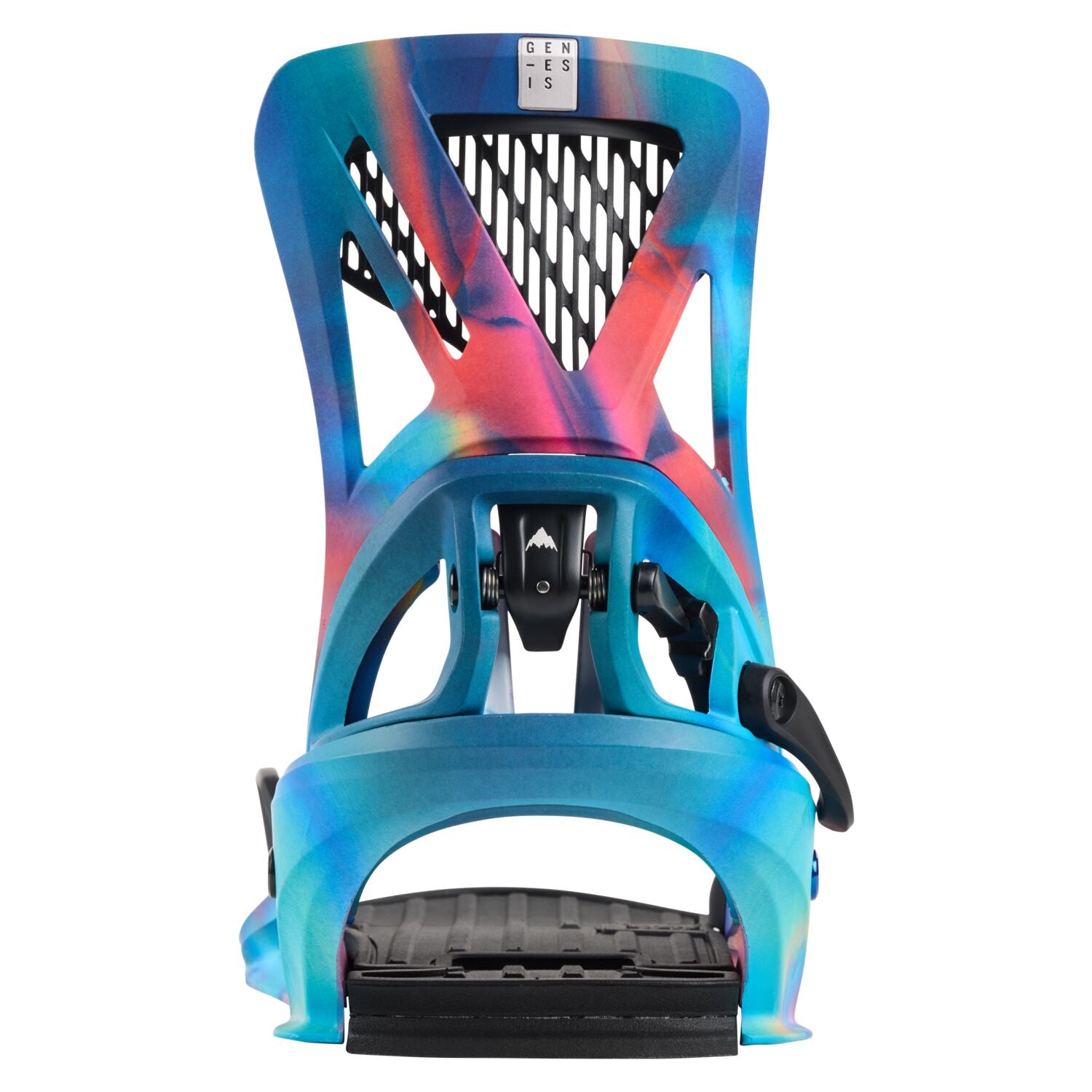 Burton Genesis Step On Snowboard Bindings 2025 - A pair of blue and black snowboard bindings with a distinctive white logo on the top strap.