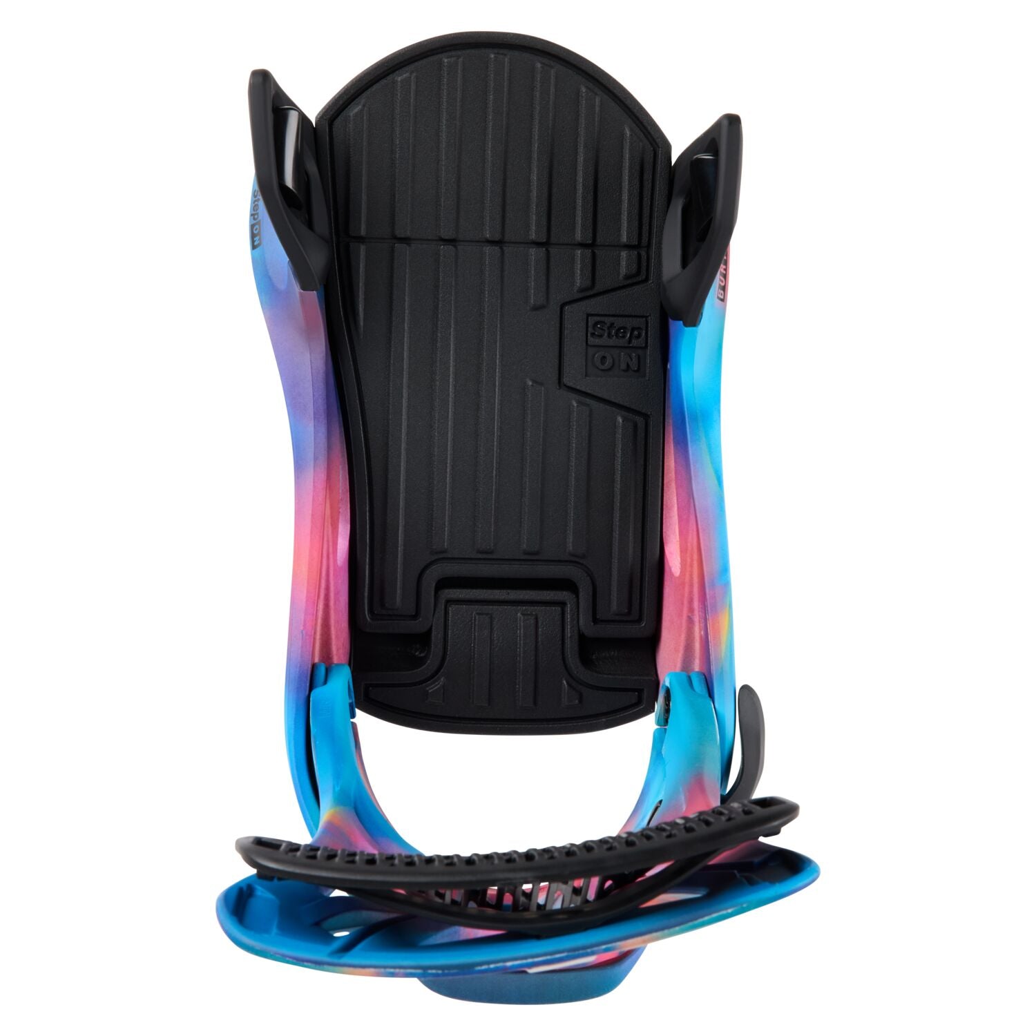 Burton Genesis Step On Snowboard Bindings 2025 - A black snowboard binding with a textured footbed and silver buckles.