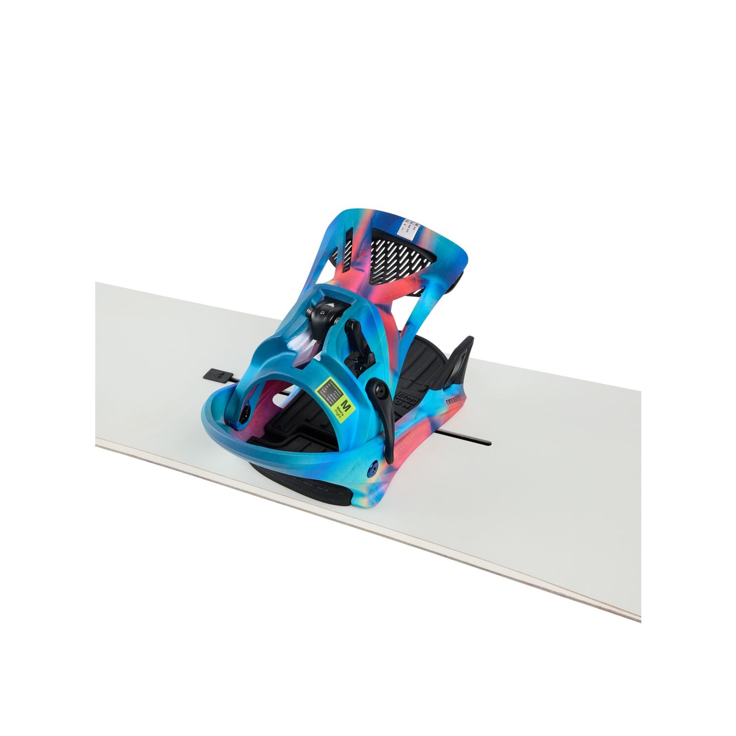 Burton Genesis Step On Snowboard Bindings 2025 - A pair of blue and red snowboard bindings with black straps and buckles, featuring a distinctive Burton logo on the top strap.