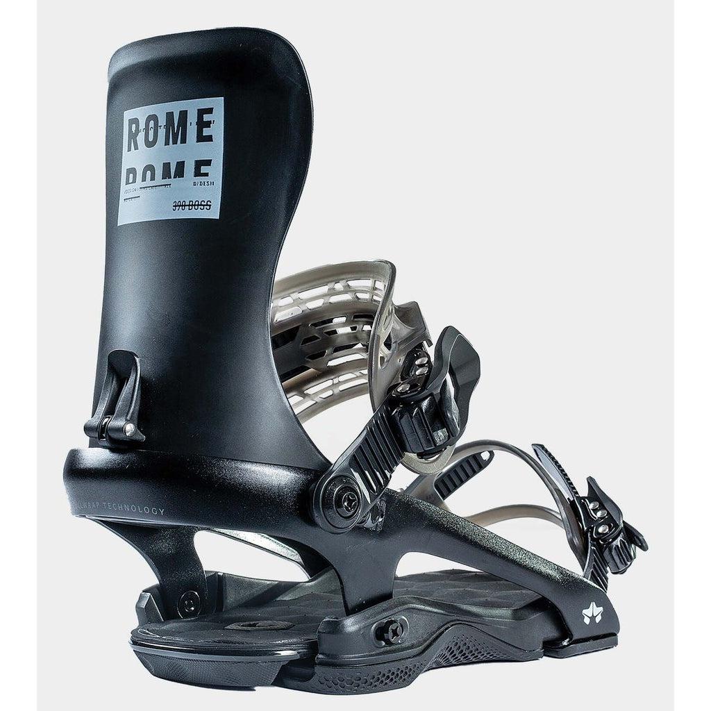 Rome 390 Boss Snowboard Bindings 2022 - Black bindings with silver buckles and straps.