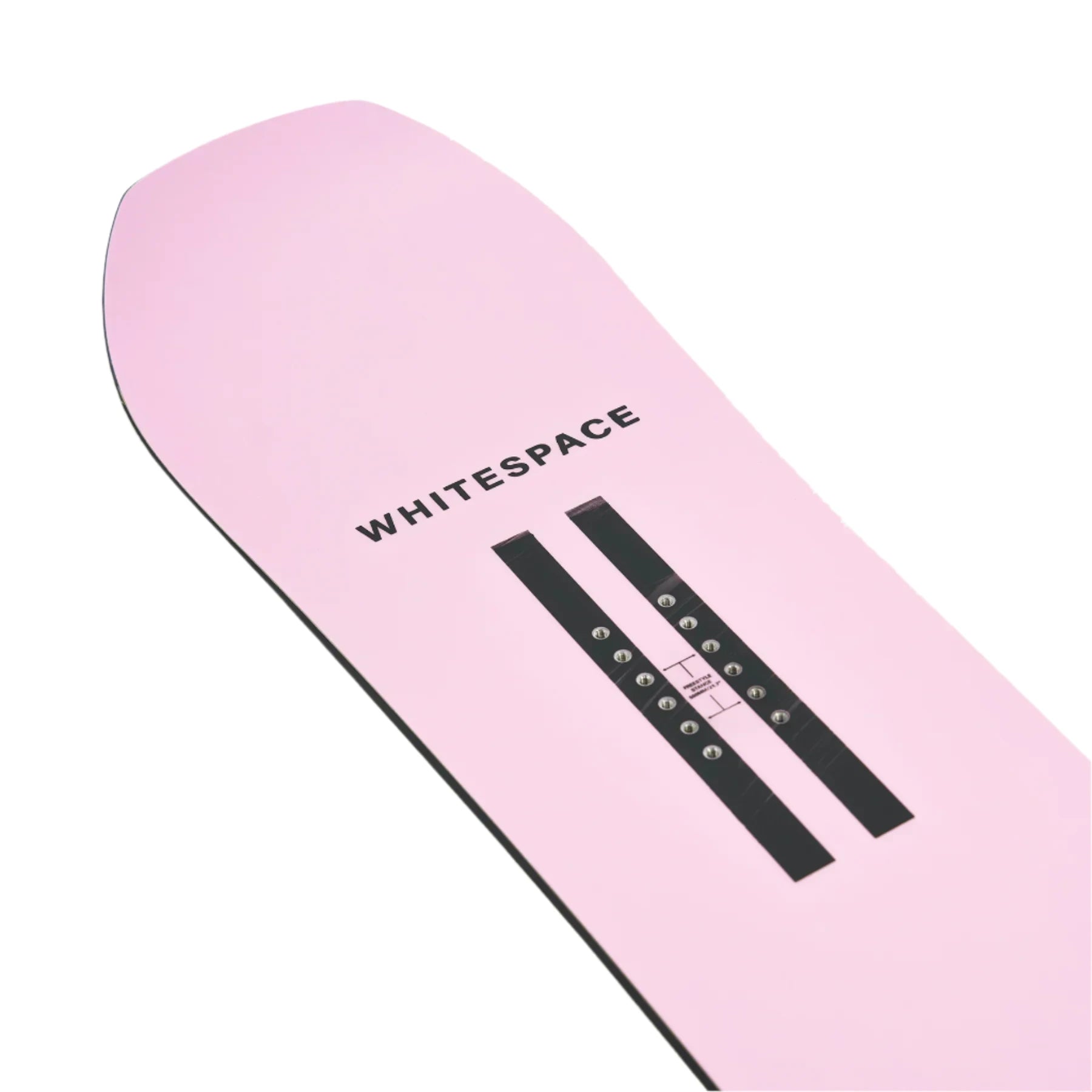 Whitespace AMF Park Twin Limited Edition Snowboard 2024 - A light pink snowboard with a black logo and white lettering on top of it.