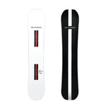 Whitespace AMF Park Twin Snowboard 2024 - A white snowboard with a red stripe down the middle and black bindings.