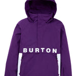 Burton Women's Frosnter Anorak Jacket 2025 - A purple jacket with a hood, featuring a white logo on the chest and a zippered pocket on the side.