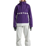 Burton Women's Frosnter Anorak Jacket 2025 - A purple jacket with a hood and white lettering that reads "BURTON" across the front.