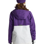 Burton Women's Frosnter Anorak Jacket 2025 - A purple and white anorak jacket with a hood, worn by a model from behind.