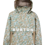 Burton Women's Frosnter Anorak Jacket 2025 - A tan jacket with a white and green snowflake pattern, featuring a hood and two zippered pockets.