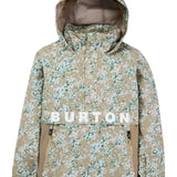 Burton Women's Frosnter Anorak Jacket 2025 - A tan jacket with a white and green snowflake pattern, featuring a hood and two zippered pockets.