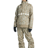 Burton Women's Frosnter Anorak Jacket 2025 - A tan jacket with a white floral pattern and a high collar, worn by a model.