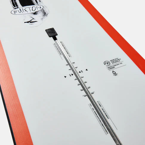 Burton Good Company B Grade Snowboard 2024 - White snowboard with black and gray graphics on top, featuring a distinctive "B" logo in the center.
