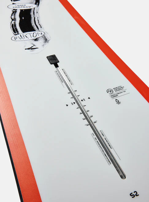 Burton Good Company B Grade Snowboard 2024 - White snowboard with black and gray graphics on top, featuring a distinctive "B" logo in the center.