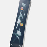 Burton Good Company Snowboard 2025 - A black snowboard with a white logo and text on top, featuring a man riding it in mid-air.