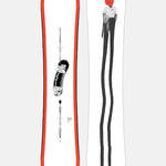 Burton Good Company B Grade Snowboard 2024 - White snowboard with a black and white graphic of a man's face on top, and a red stripe along the bottom edge.