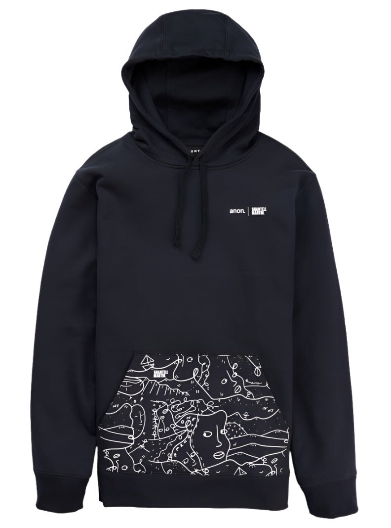 Anon Shantell Martin Pullover Hoodie - A black hoodie with a white line drawing of abstract faces and shapes on the front pocket area.