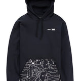 Anon Shantell Martin Pullover Hoodie - A black hoodie with a white line drawing of abstract faces and shapes on the front pocket area.
