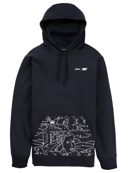 A black hoodie with a white "anon." logo and "Shantell Martin" text on the left chest. The front pocket features a white abstract line drawing.