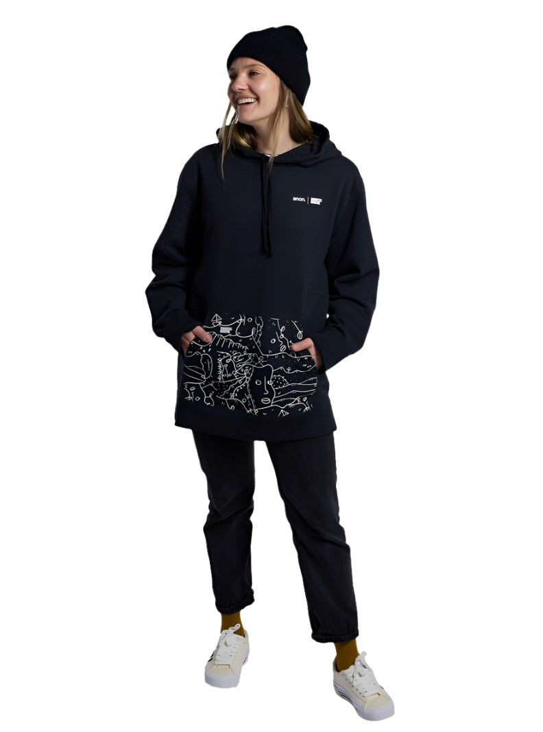 Anon Shantell Martin Pullover Hoodie - A black hoodie with a white line art design on the front, featuring a woman's face and abstract shapes.