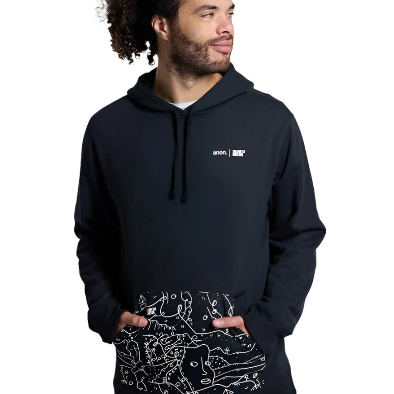 Anon Shantell Martin Pullover Hoodie - A black hoodie with a white line art design on the front, featuring a woman's face and abstract shapes.