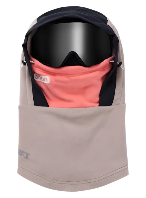 Anon MFI Fleece Helmet Hood - A tan fleece hood with a black zipper and white pull tab.
