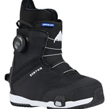 Burton Junior's Step On Snowboard Boot 2025 - Black snowboard boot with white accents and a blue "GROM 50" label on the ankle strap.