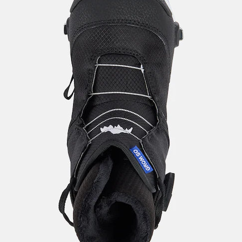 Burton Junior's Step On Snowboard Boot 2025 - Black snowboard boot with white stitching and a blue logo on the tongue.