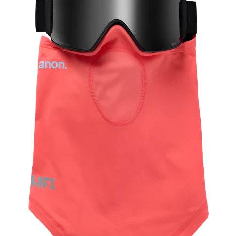 Anon MFI Lightweight Neckwarmer 2025 - A coral-colored neck warmer with a black strap on each side.