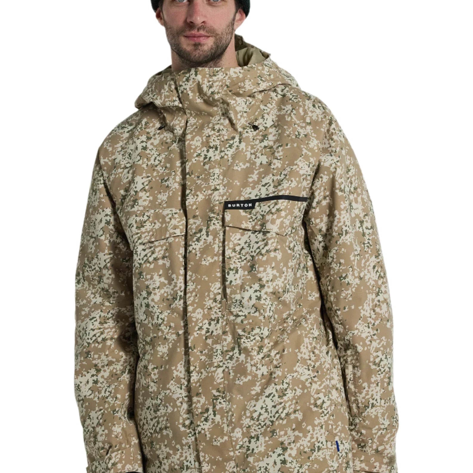 Burton Covert 2.0 2L Insulated Jacket 2025 - A tan jacket with a subtle green and white pattern, featuring a black zipper and a hood.