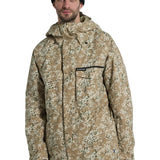 Burton Covert 2.0 2L Insulated Jacket 2025 - A tan jacket with a subtle green and white pattern, featuring a black zipper and a hood.