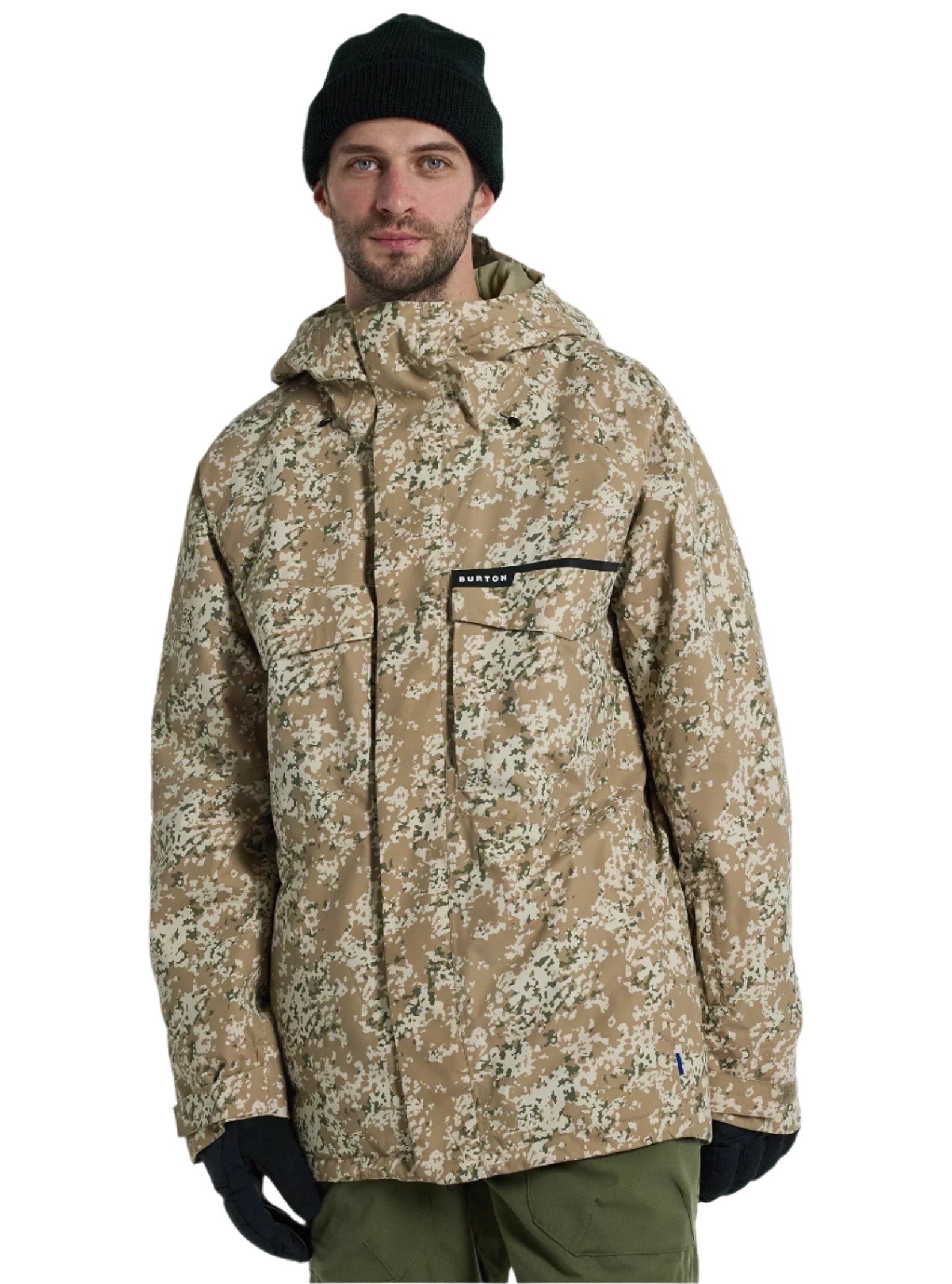 Burton Covert 2.0 2L Insulated Jacket 2025 - A tan jacket with a subtle green and white pattern, featuring a black zipper and a hood.