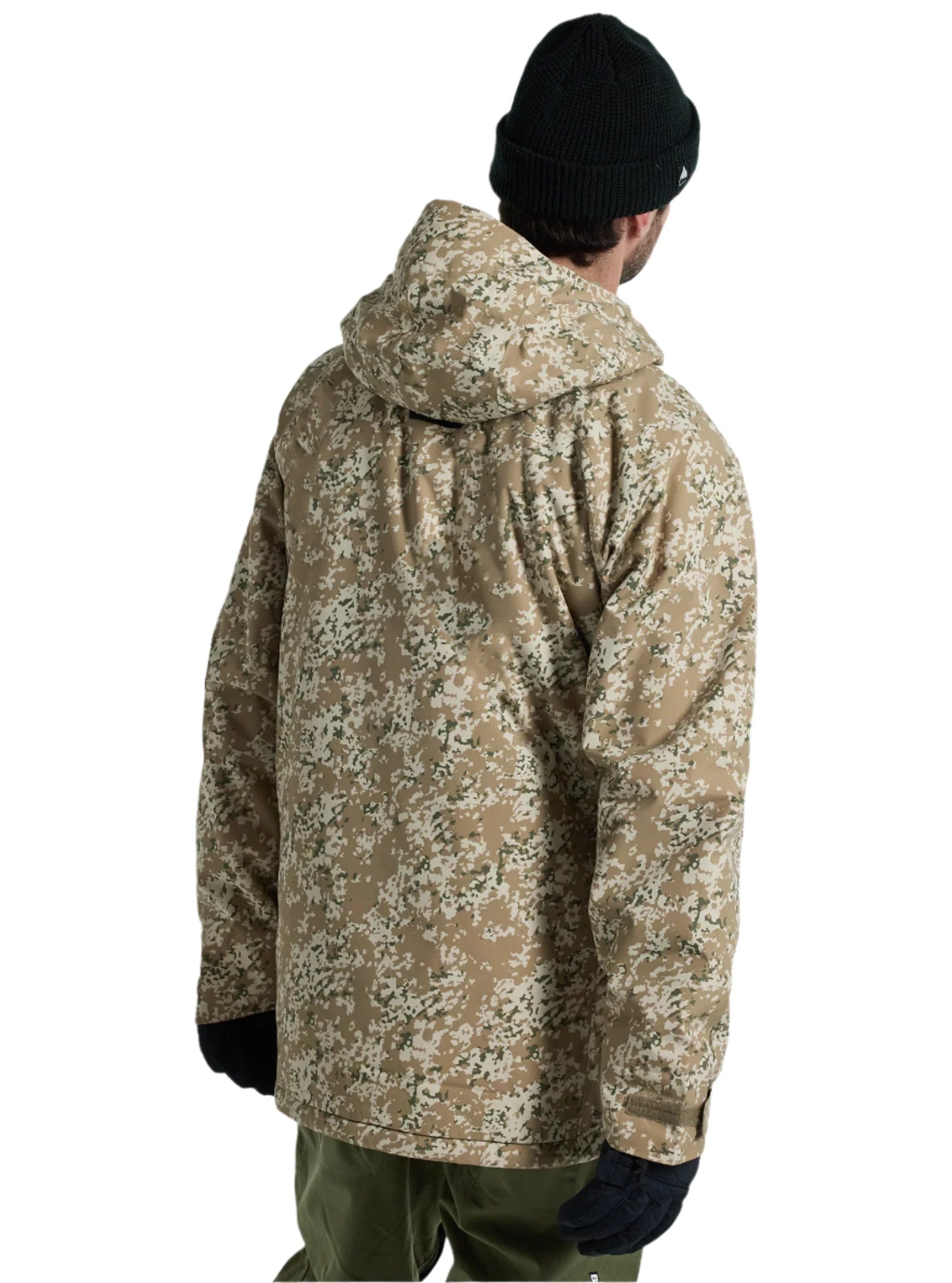 Burton Covert 2.0 2L Insulated Jacket 2025 - A tan jacket with a green and white pixelated pattern, worn by a model facing away from the camera.