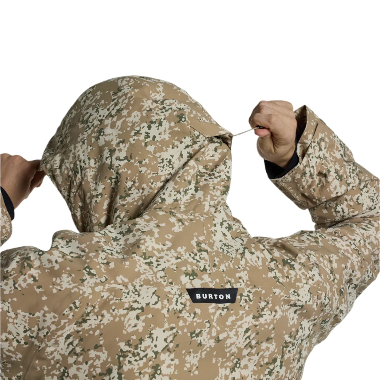 Burton Covert 2.0 2L Insulated Jacket 2025 - A tan jacket with a green and white snowflake pattern, featuring a hood and black accents on the cuffs and zipper.