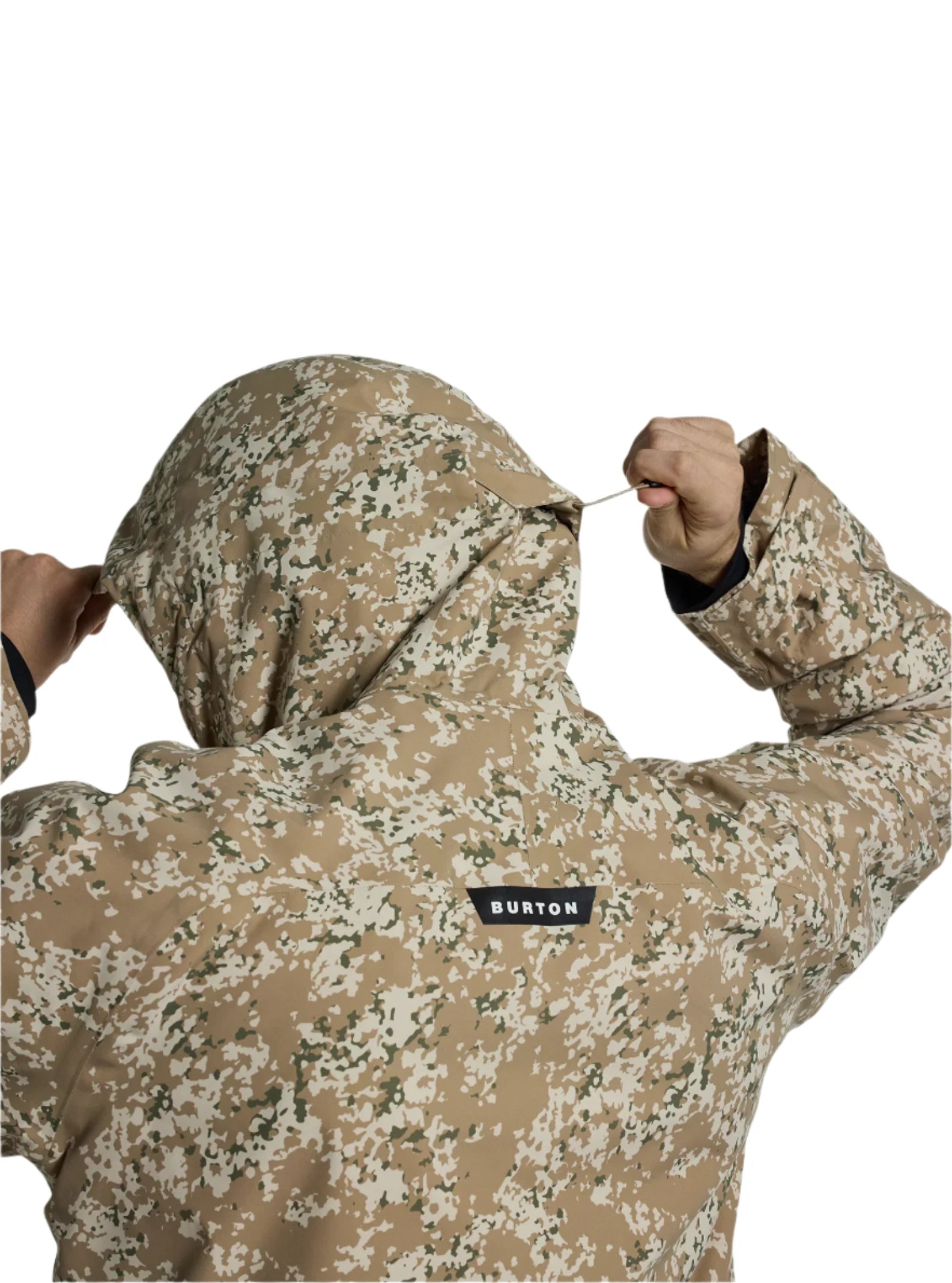 Burton Covert 2.0 2L Insulated Jacket 2025 - A tan jacket with a green and white snowflake pattern, featuring a hood and black accents on the cuffs and zipper.