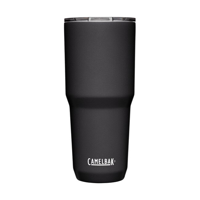 CamelBak Horizon Tumbler 30 Oz 2022 - A dark gray tumbler with a clear lid and white lettering on the side.