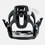 Burton Junior's Grom Step On Snowboard Bindings 2025 - Black bindings with silver buckles and straps on a white background.