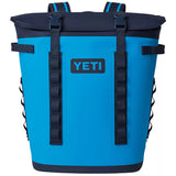 Yeti Hopper M20 Soft Backpack Cooler - A large, blue cooler with a zippered top and two adjustable shoulder straps.