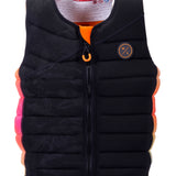 Hyperlite Women's Cadence Comp Vest 2024 - Black vest with a subtle floral pattern and orange accents on the zipper and logo.