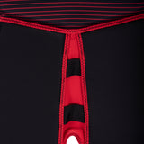 Hyperlite Junior's Indy CGA Vest 2024 - A black life jacket with a white logo on the chest and red trim around the armholes.