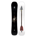 Lib Tech Ejack Knife Snowboard 2025 - A black snowboard with a white logo at the top and a skeleton riding it in the center.