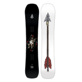 Lib Tech Ejack Knife Snowboard 2025 - A black snowboard with a white logo at the top and a skeleton riding it in the center.