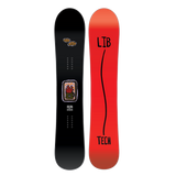 Lib Tech Lib Rig Snowboard - A black snowboard with a small, rectangular logo featuring red and orange flames in a brown mug on its center.
