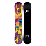 Lib Tech Mayhem Rad Ripper Snowboard - A snowboard with a colorful, abstract design featuring pink, yellow, orange, and blue shapes on an orange background.